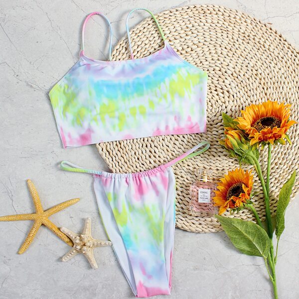 

Tie Dye Thong Bikini Swimsuit, Multicolor