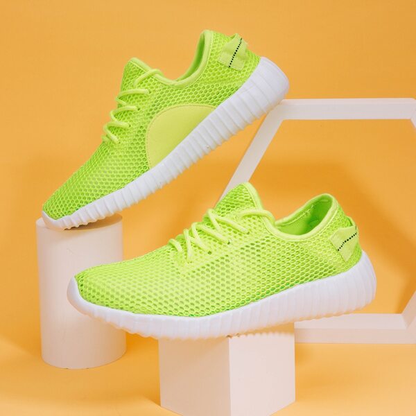 

Neon Lime Lace-up Front Hollow Out Sneakers, Green neon