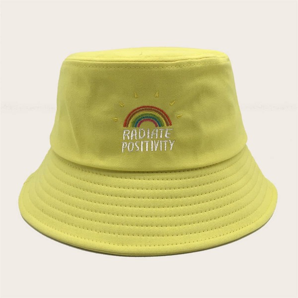 

Men Rainbow Embroidered Bucket Hat, Yellow