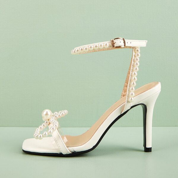 

Faux Pearl Decor Ankle Strap Heeled Sandals, White