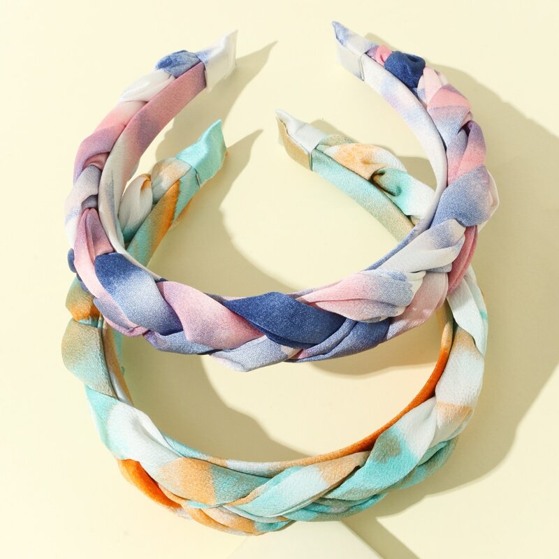 

2pcs Tie Dye Braided Hair Hoop, Multicolor