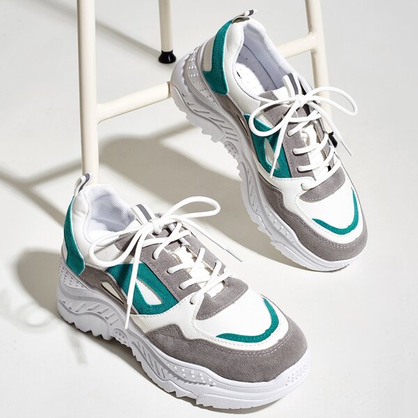 

Lace-up Front Colorblock Chunky Sneakers, Multicolor