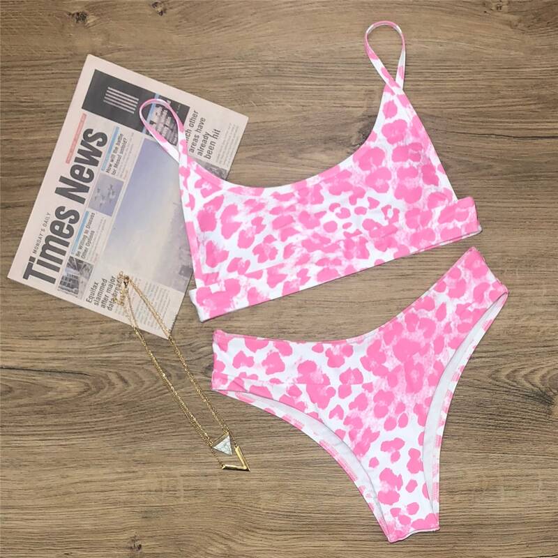

Allover Print Bikini Swimsuit, Pink
