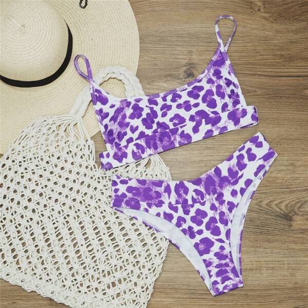 

Allover Print Bikini Swimsuit, Violet purple