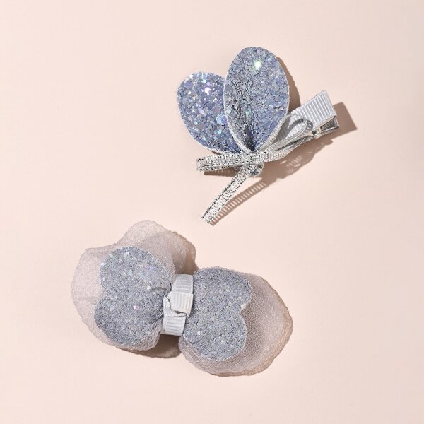 

2pcs Sequin Bow Decor Hair Clip, Blue