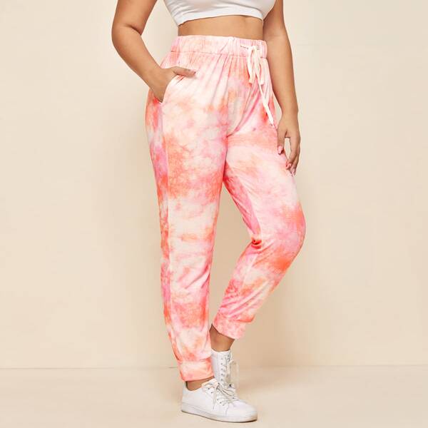 

Plus Tie Dye Drawstring Waist Sweatpants, Multicolor