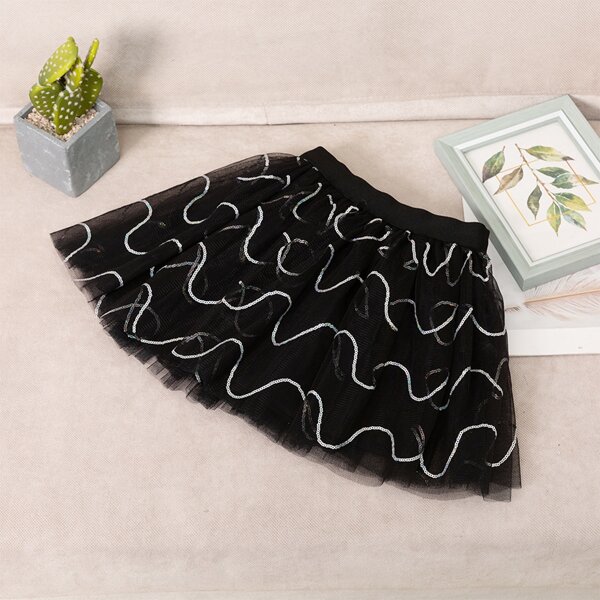

Toddler Girls Sequin Panel Mesh Flared Skirt, Black