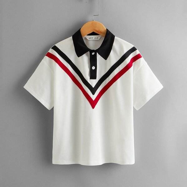 

Boys Drop Shoulder Chevron Tape Contrast Polo Shirt, White