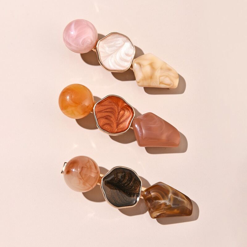 

3pcs Vintage Geometric Hair Clip, Multicolor
