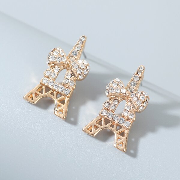 

Rhinestone Decor Stud Earrings, Gold