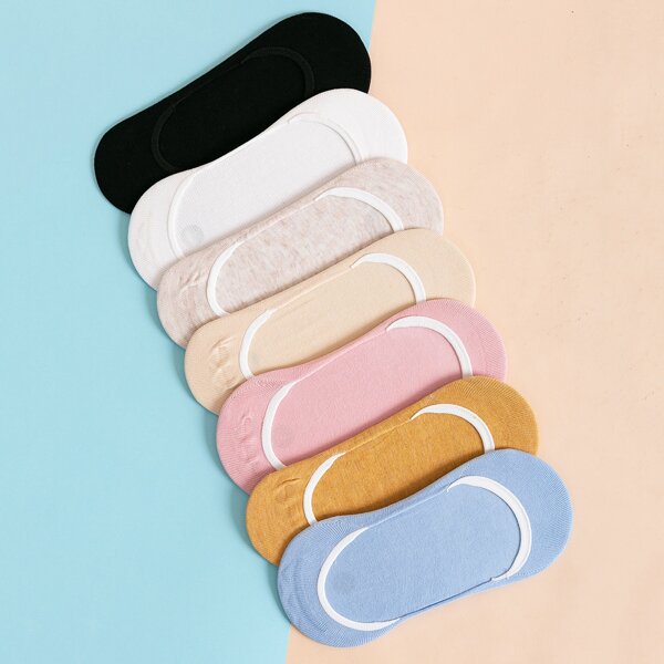 

7pairs Simple Solid Invisible Socks, Multicolor