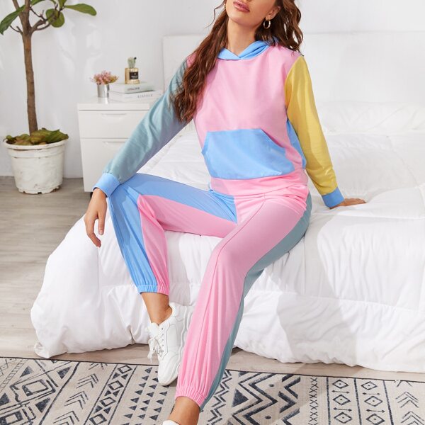 

Color Block Hoodie & Sweatpants Set, Multicolor