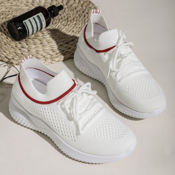 

Lace-up Front Knit Low Top Sneakers, White
