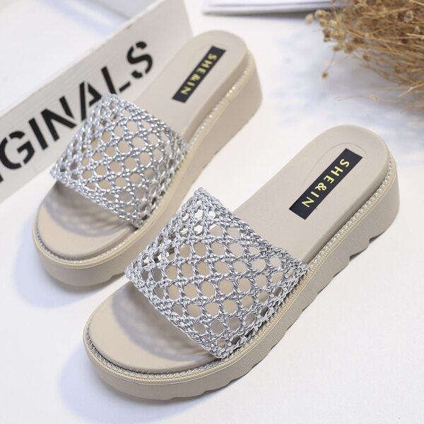 

Open Toe Hollow Out Wedge Mules, Silver
