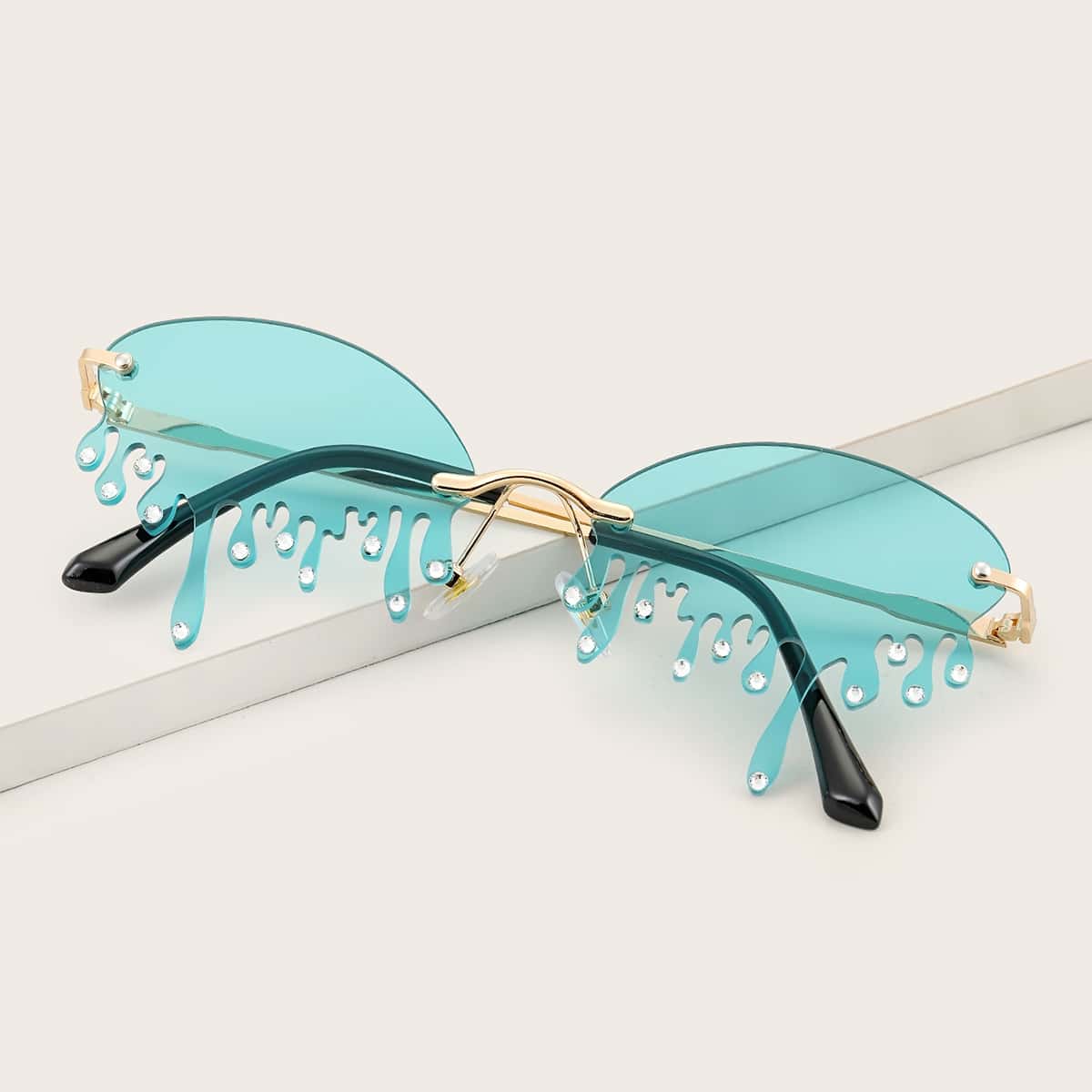 

Rhinestone Decor Rimless Sunglasses