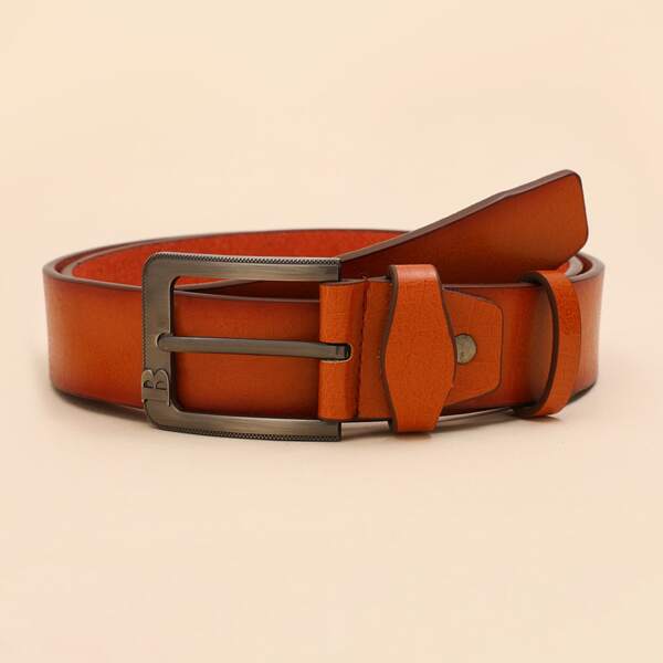 

Men Metal Buckle PU Leather Belt, Brown