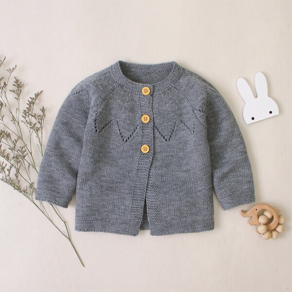 

Toddler Girls Pointelle Knit Button Up Sweater Coat, Grey