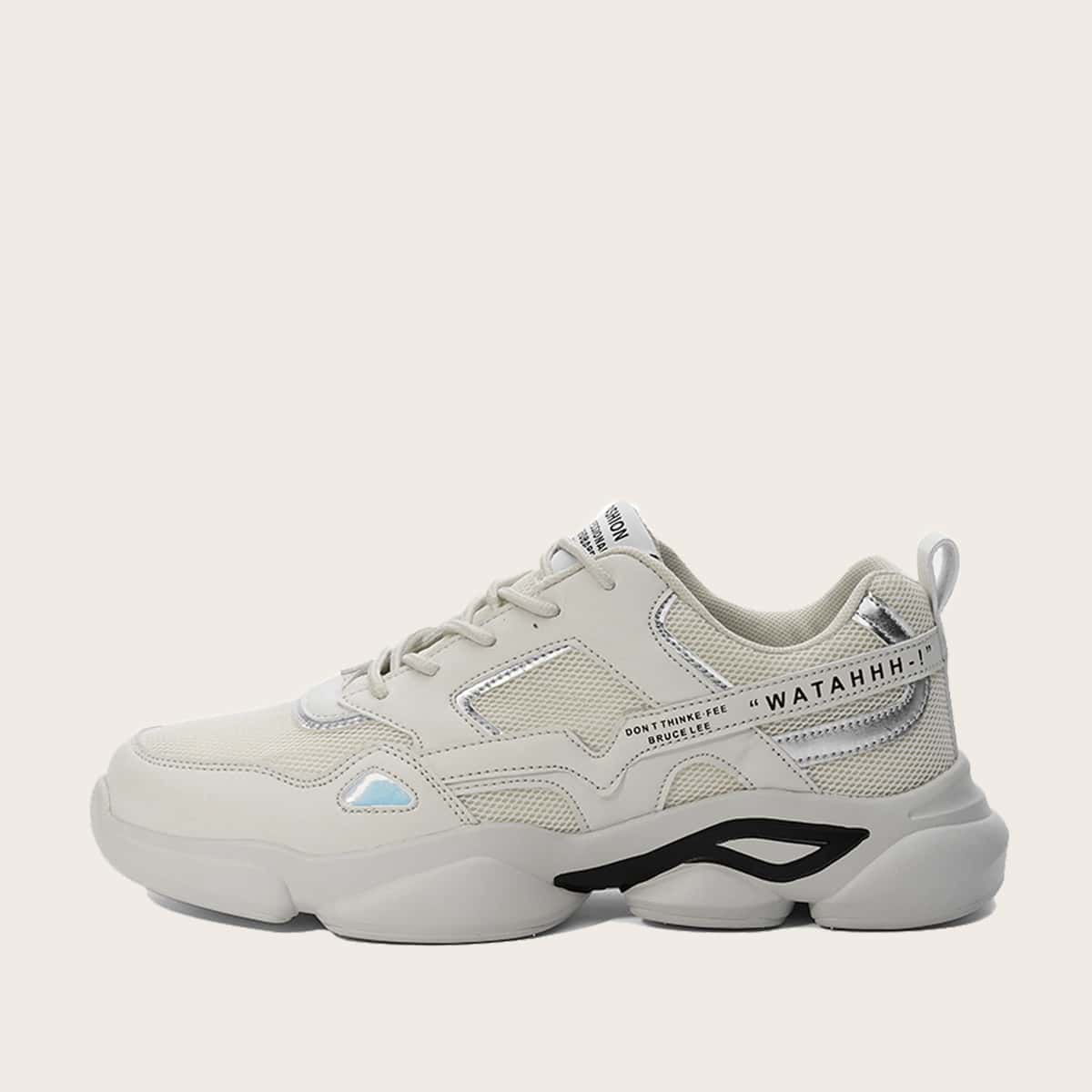

Guys Lace-up Front Letter Graphic Chunky Sneakers, Beige