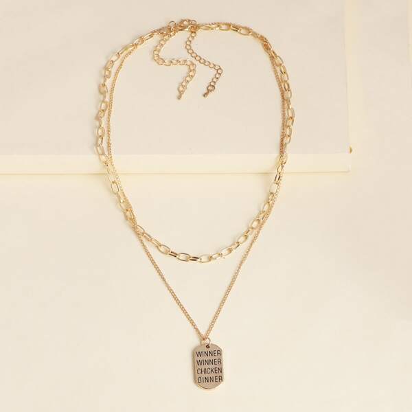 

2pcs Letter Engraved Charm Necklace, Gold