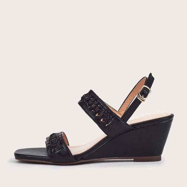 

Braided Detail Slingback Wedges, Black