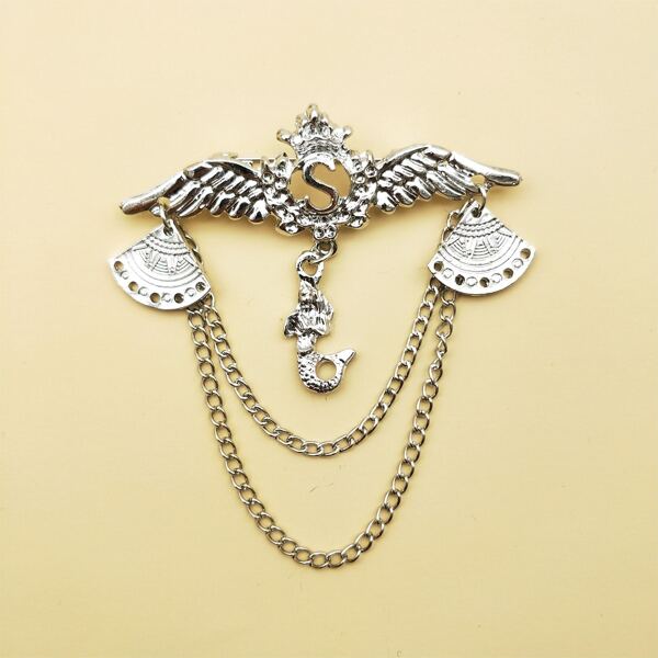 

Letter Wing Chain Brooch, Silver