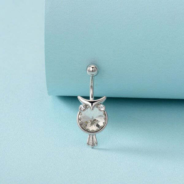 

Rhinestone Owl Belly Bar, Silver