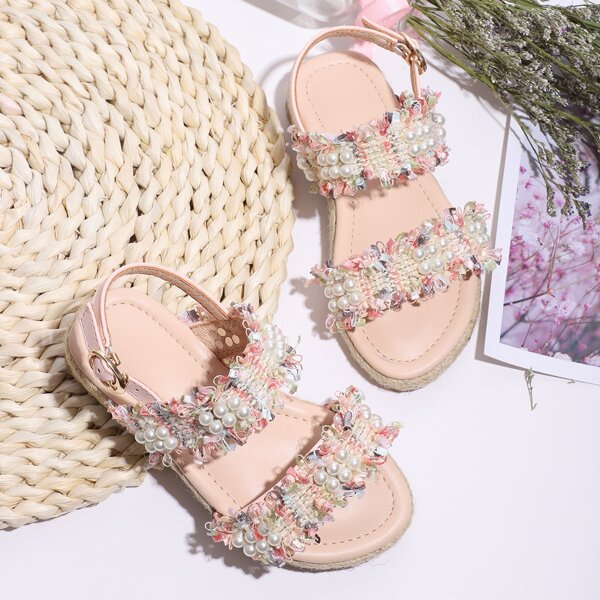

Toddler Girls Faux Pearl Decor Espadrille Sandals, Pink