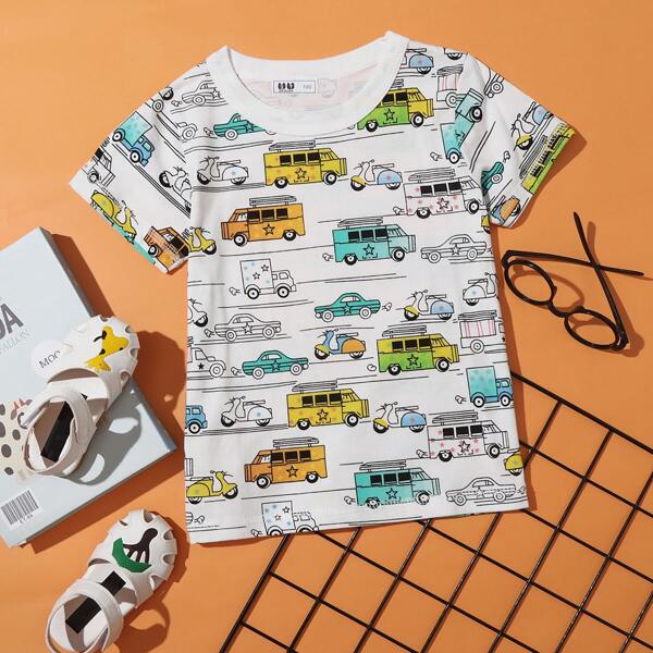 

Toddler Boys Allover Cartoon Car Print Tee, Multicolor