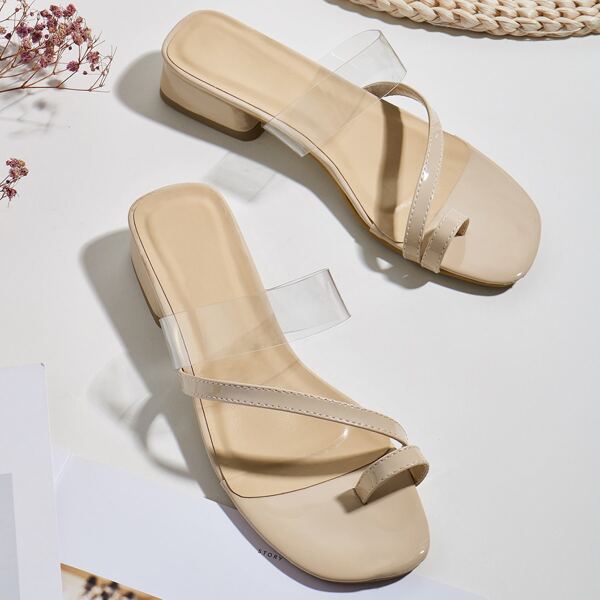 

Toe Post Heeled Sandal Mules, Beige