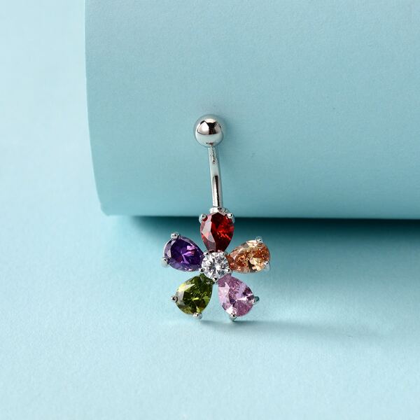

Colorful Rhinestone Engraved Belly Ring, Multicolor