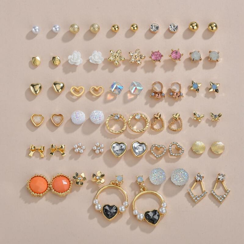 

30pairs Rhinestone Decor Earrings, Multicolor