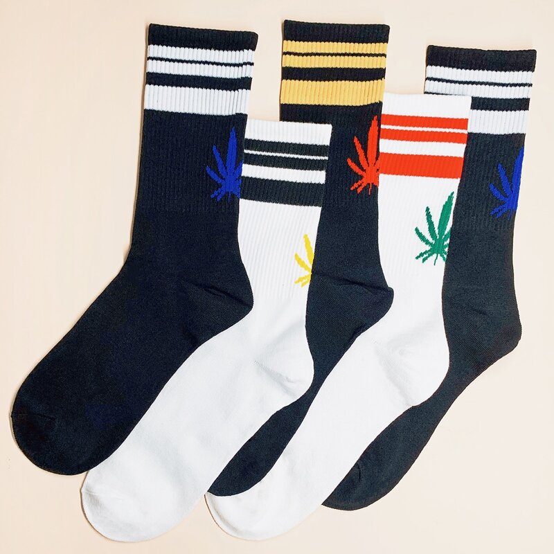 

5pairs Guys Leaf Pattern Socks, Multicolor
