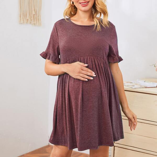 

Maternity Ruffle Cuff Smock Dress, Maroon