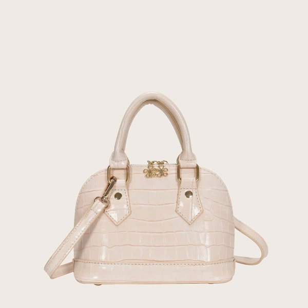 

Stone Embossed Satchel Bag, Beige