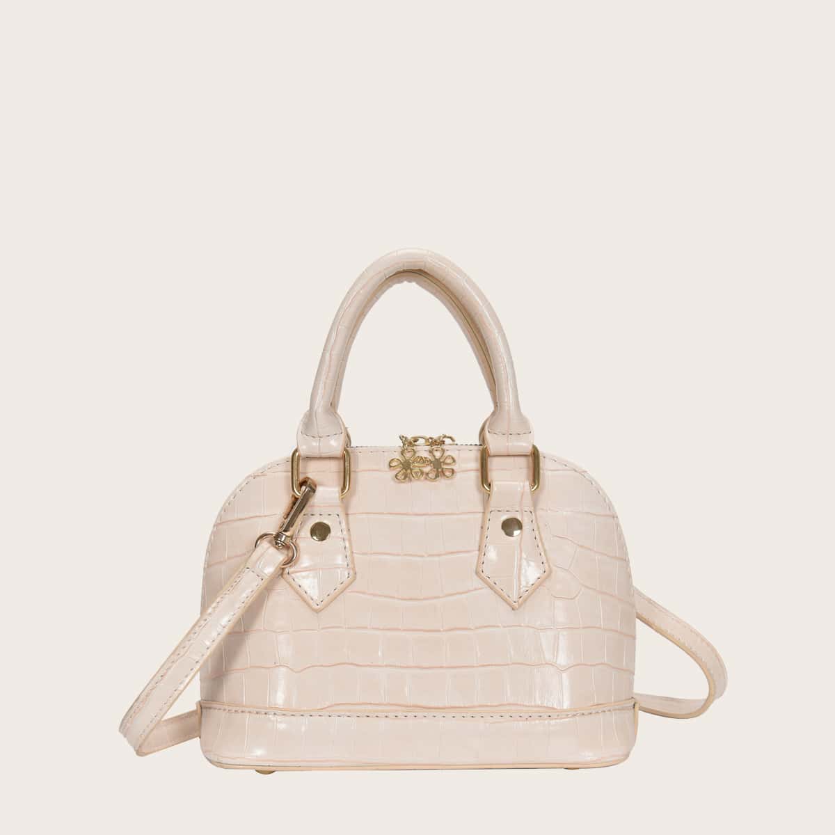 

Stone Embossed Satchel Bag, Beige
