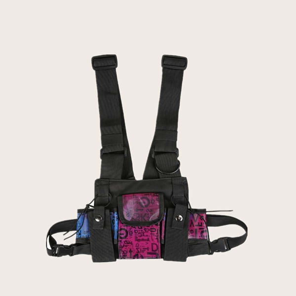 

Men Letter Graphic Chest Bag, Black