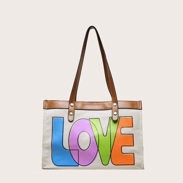 

Letter Graphic Tote Bag, White