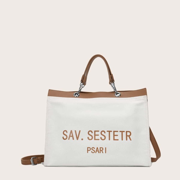 

Letter Graphic Tote Bag, Brown