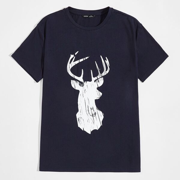 

Men Deer Print Tee, Navy blue