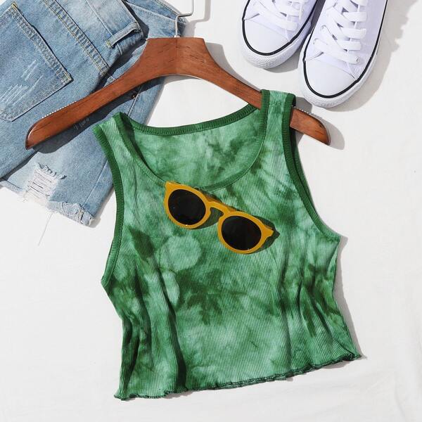 

Tie Dye Ribbed Tank Top, Green