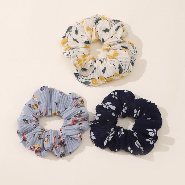 

3pcs Flower Pattern Scrunchie, Multicolor