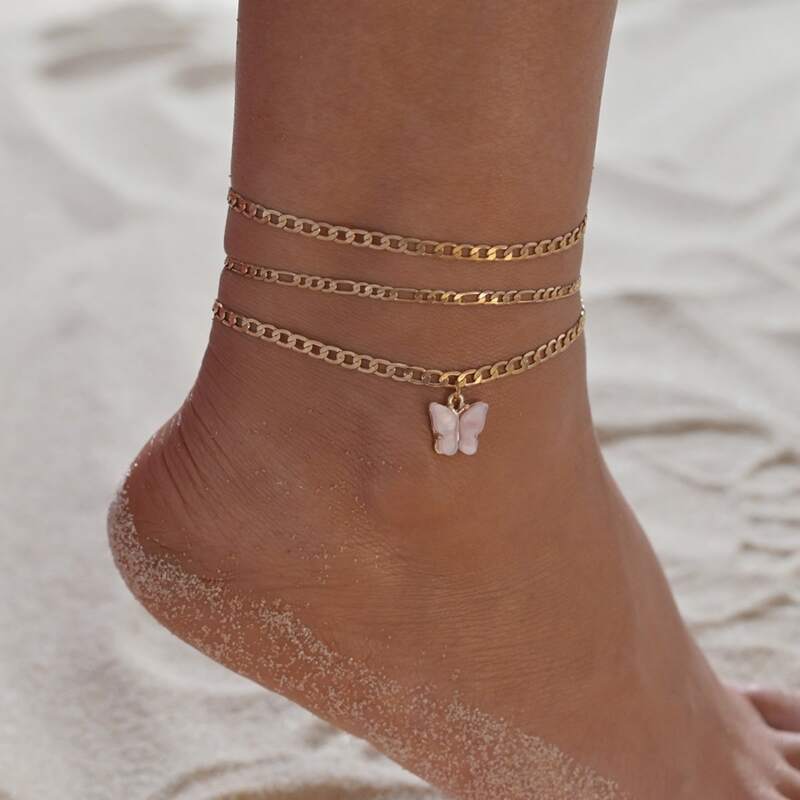 

3pcs Butterfly Charm Chain Anklet, Gold