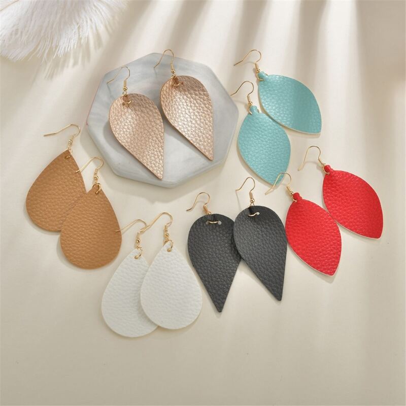 

6pairs Water Drop PU Leather Earrings, Multicolor
