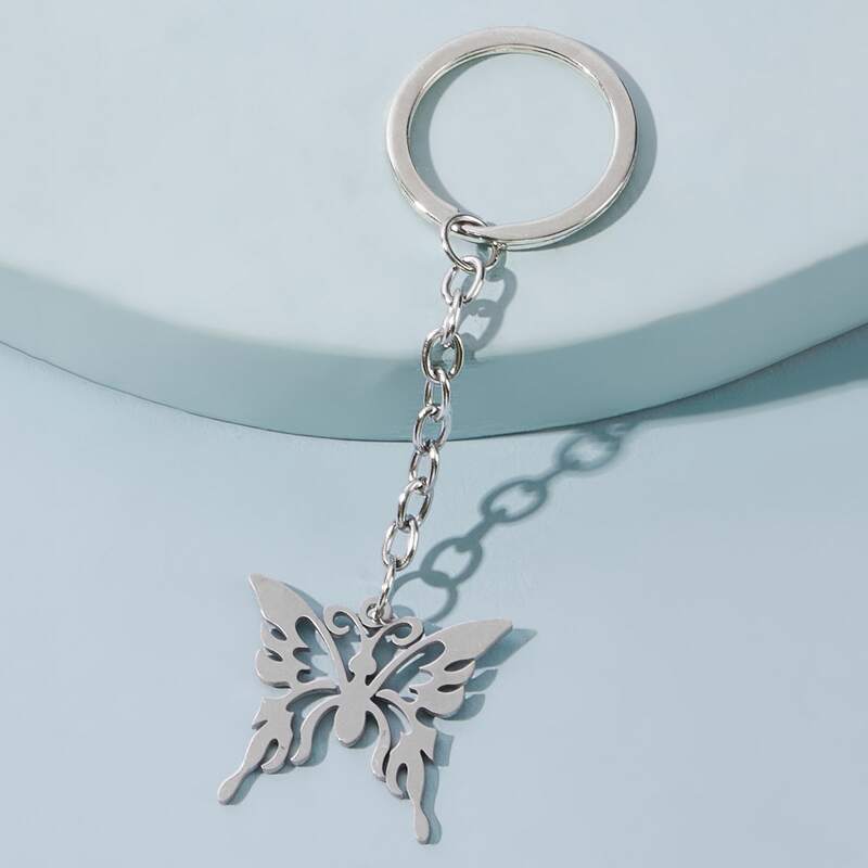 

Metal Butterfly Charm Keychain, Silver