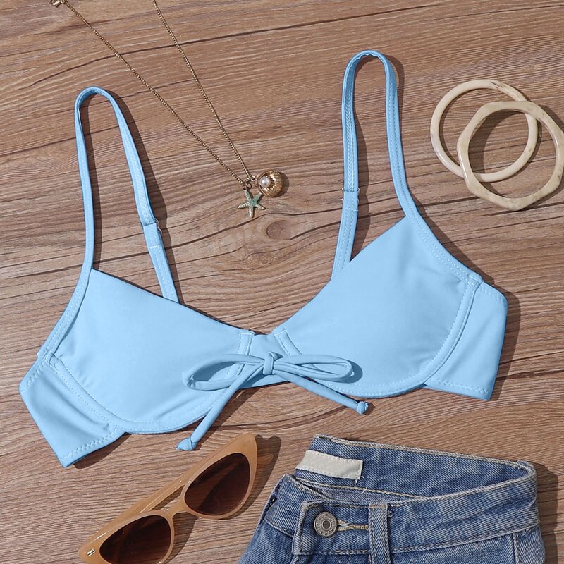 

Tie Front Underwire Bikini Top, Pastel baby blue
