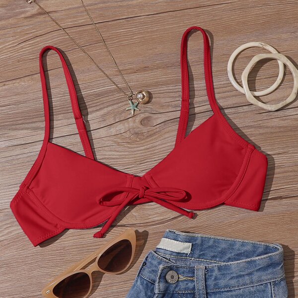 

Tie Front Underwire Bikini Top, Red