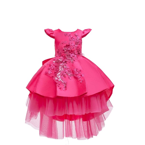 

Girls Pearls Appliques High Low Gown Dress, Hot pink