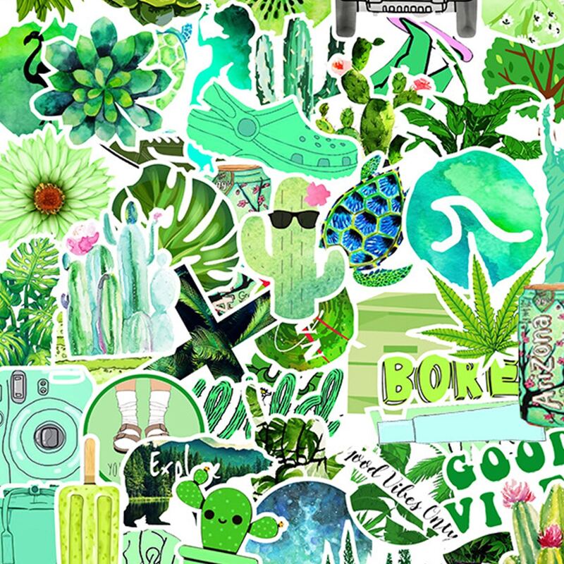 

50pcs Plants Print Sticker, Green