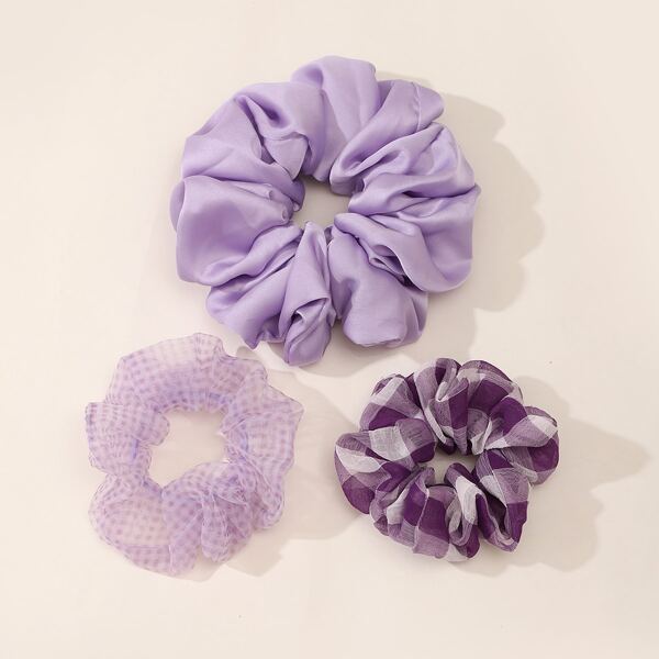 

3pcs Plaid Pattern Scrunchie, Multicolor