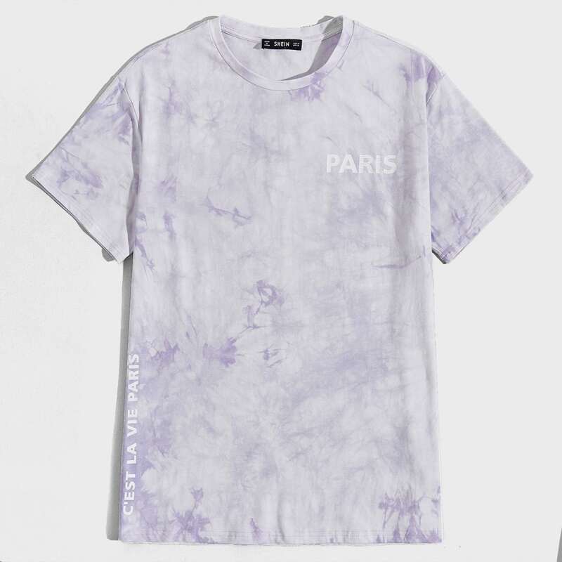 

Guys Letter Graphic Tie Dye Top, Pastel violet purple
